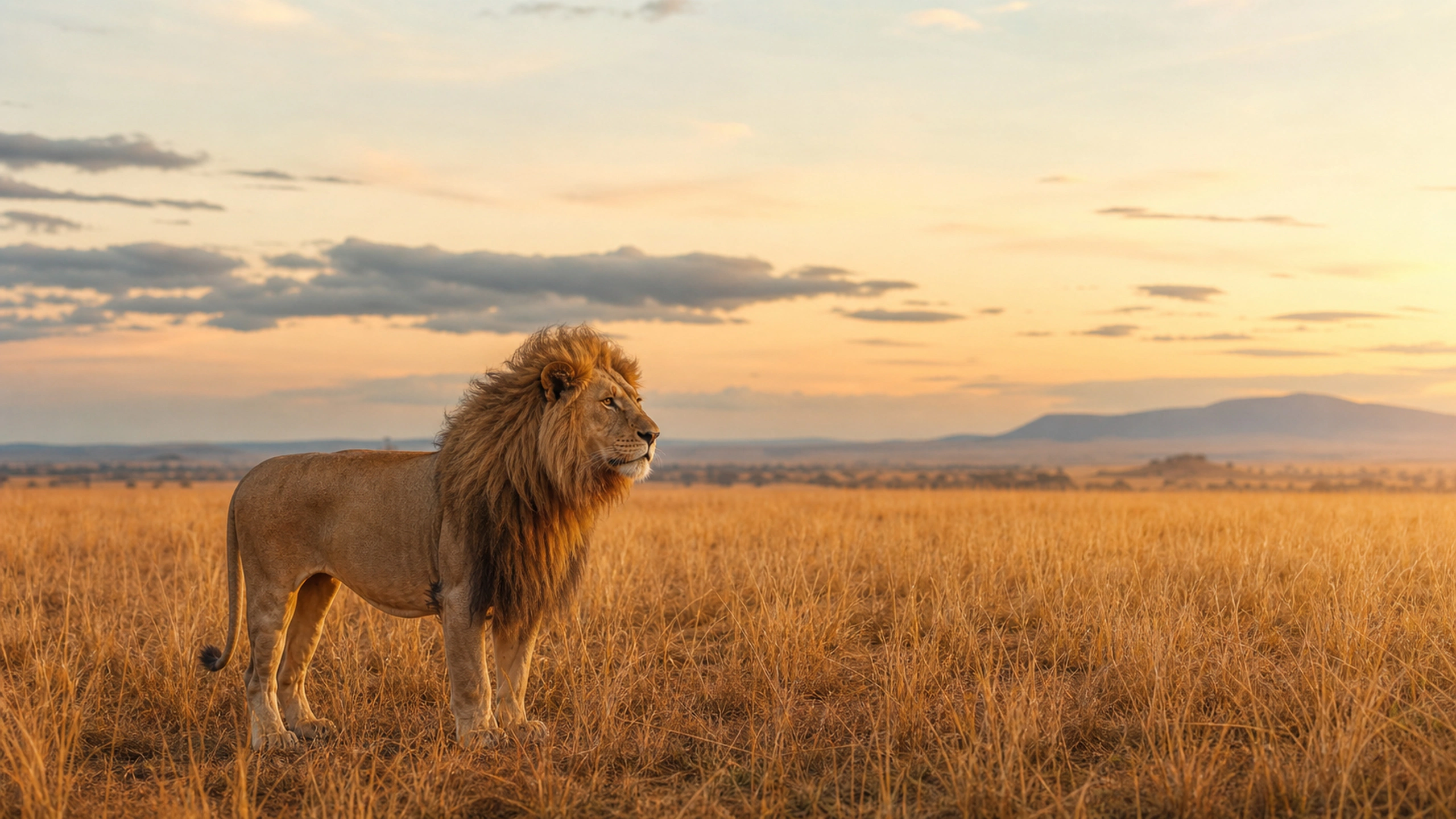 Lions of Golden Grasslands original 4K animals wallpaper