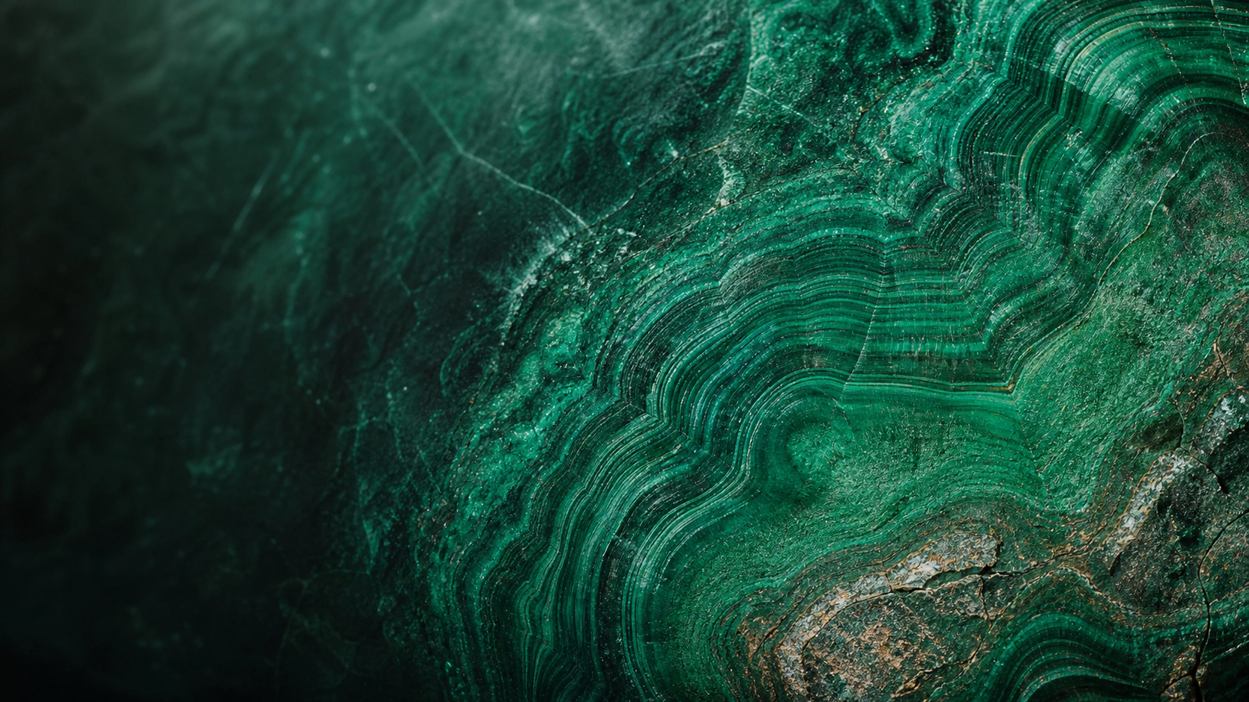 High-detail malachite surface with irregular green banding and realistic mineral grain, original 4K textures wallpaper