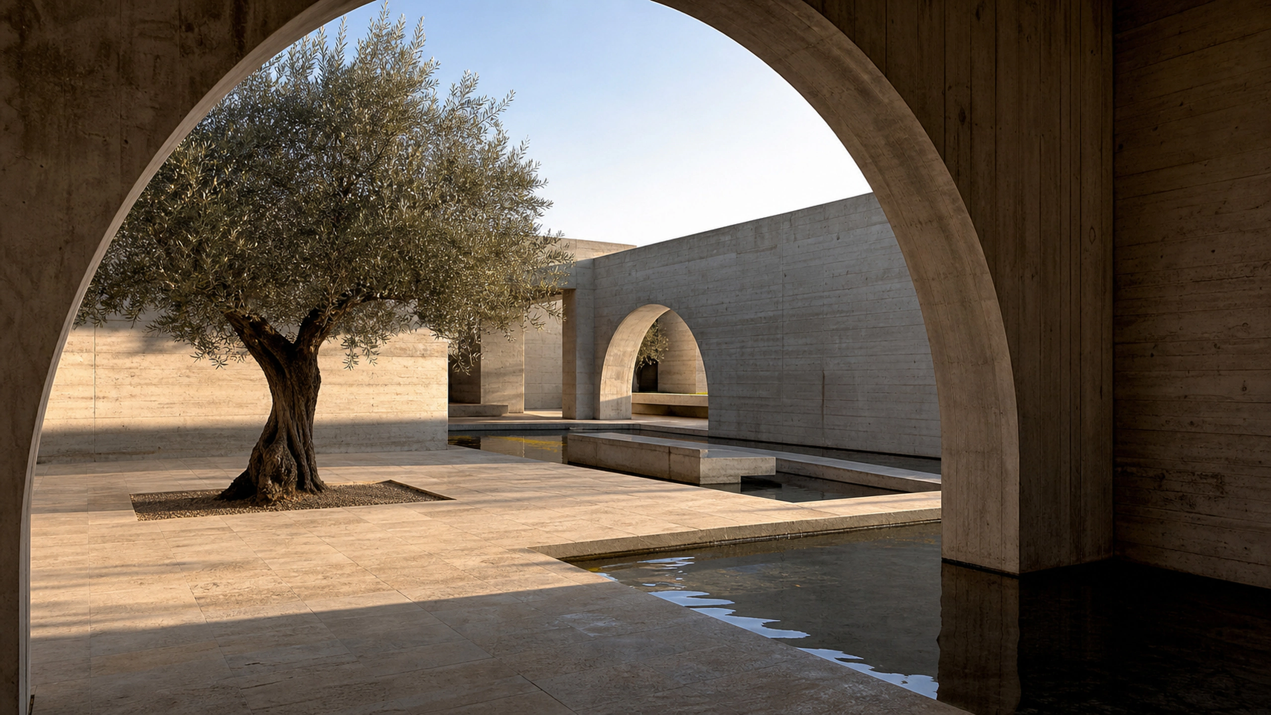 Olive Courtyard Arches original 4K architecture wallpaper