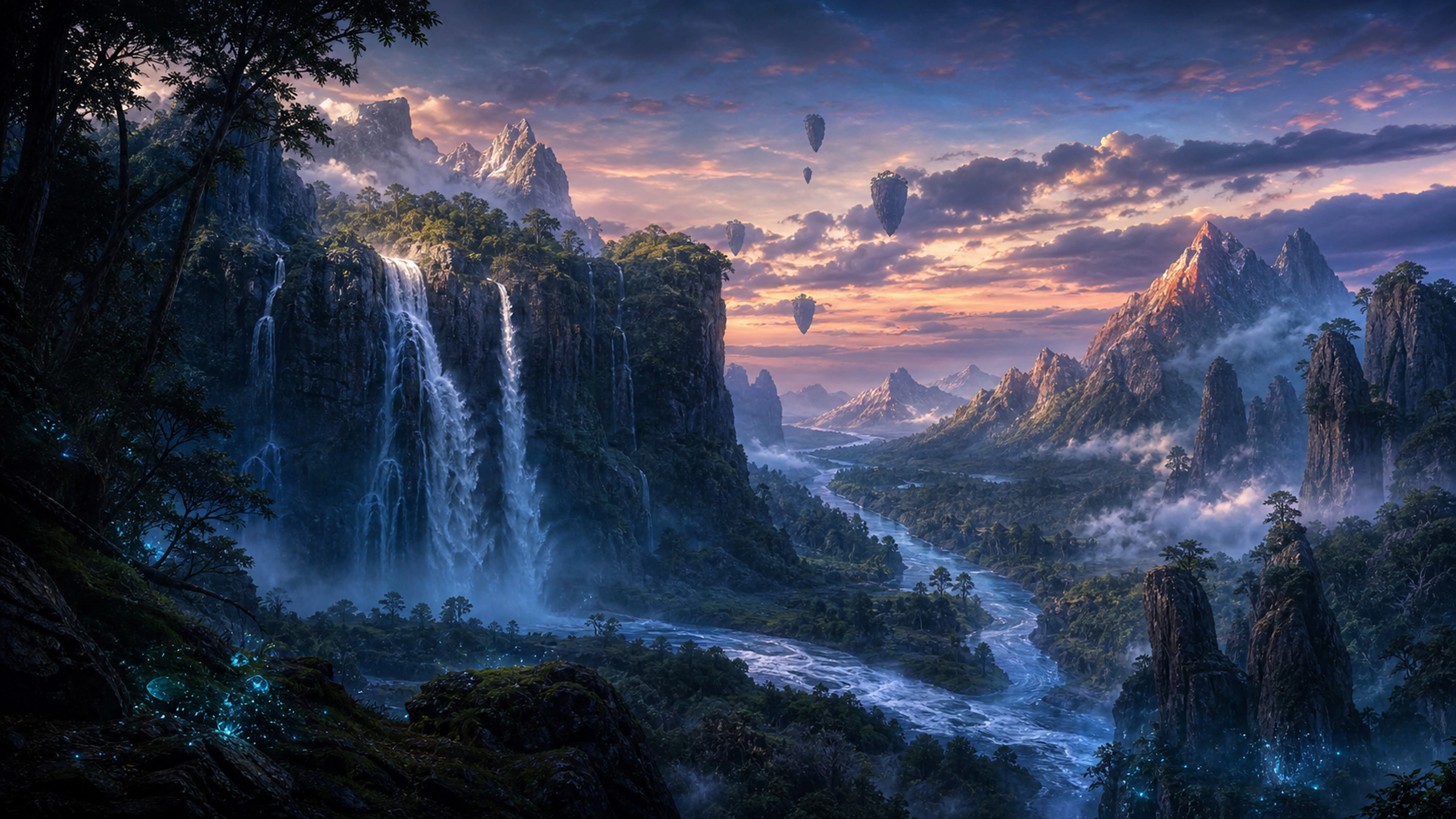 Twilight Floating Valley original 4K fantasy worlds wallpaper