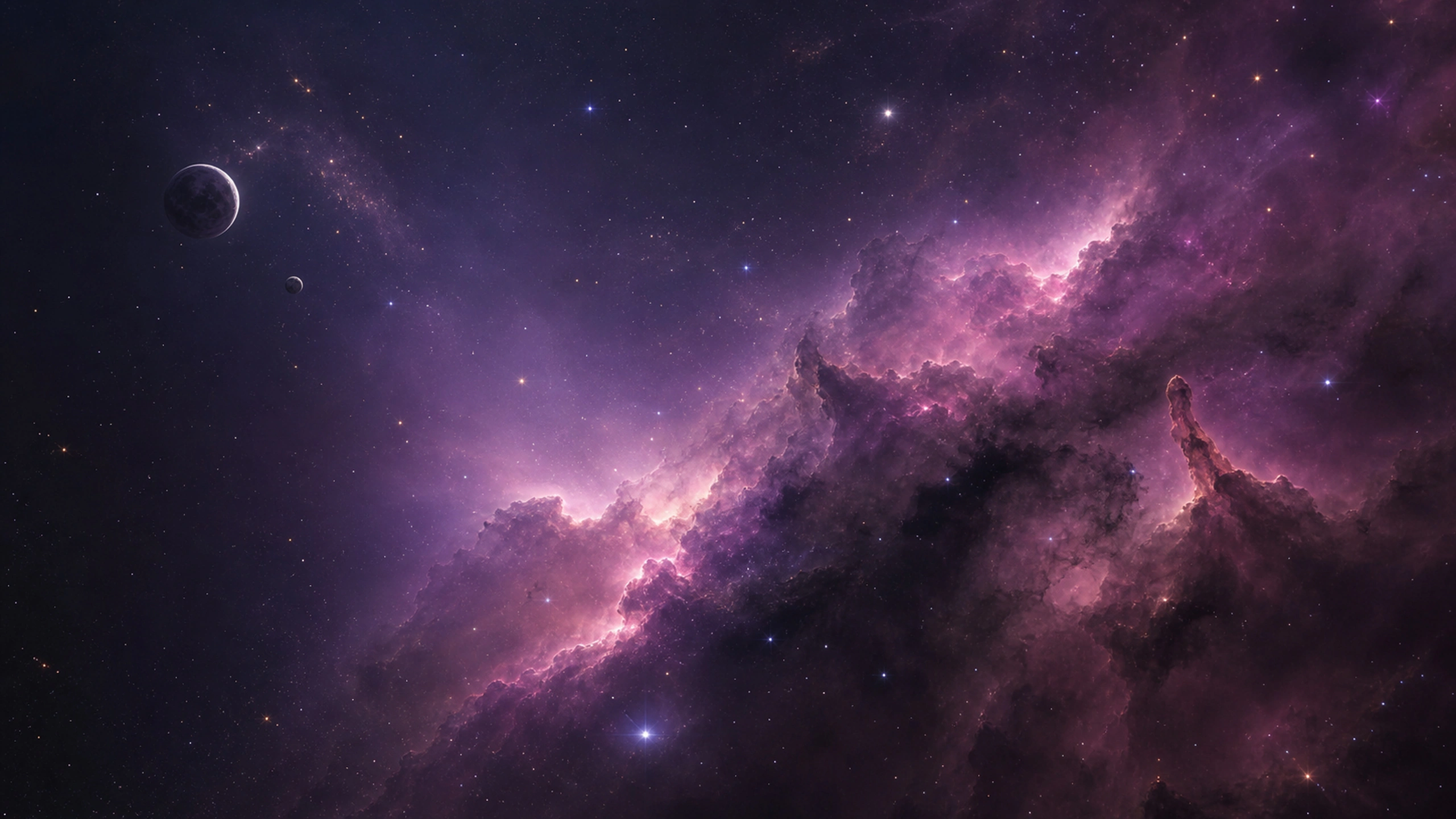 Subtle rose and violet gas layers with globules, bright stars and immense depth, original 4K space wallpaper