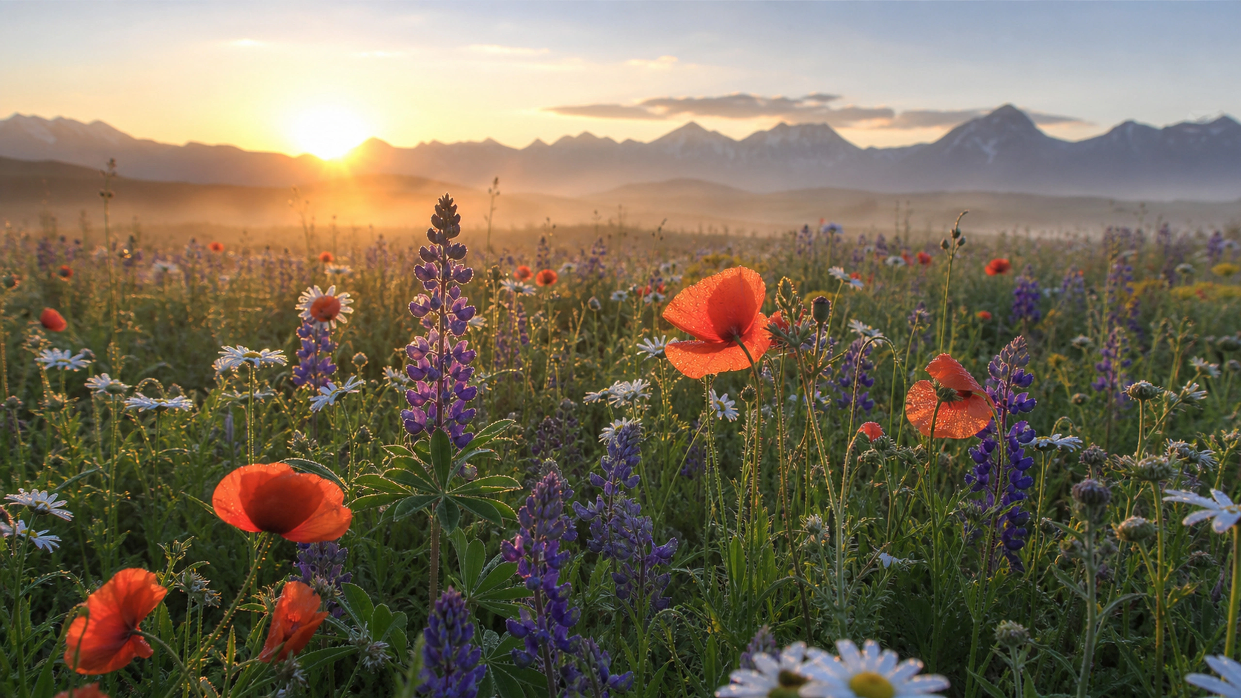 Wildflower Sunrise Field original 4K flowers wallpaper