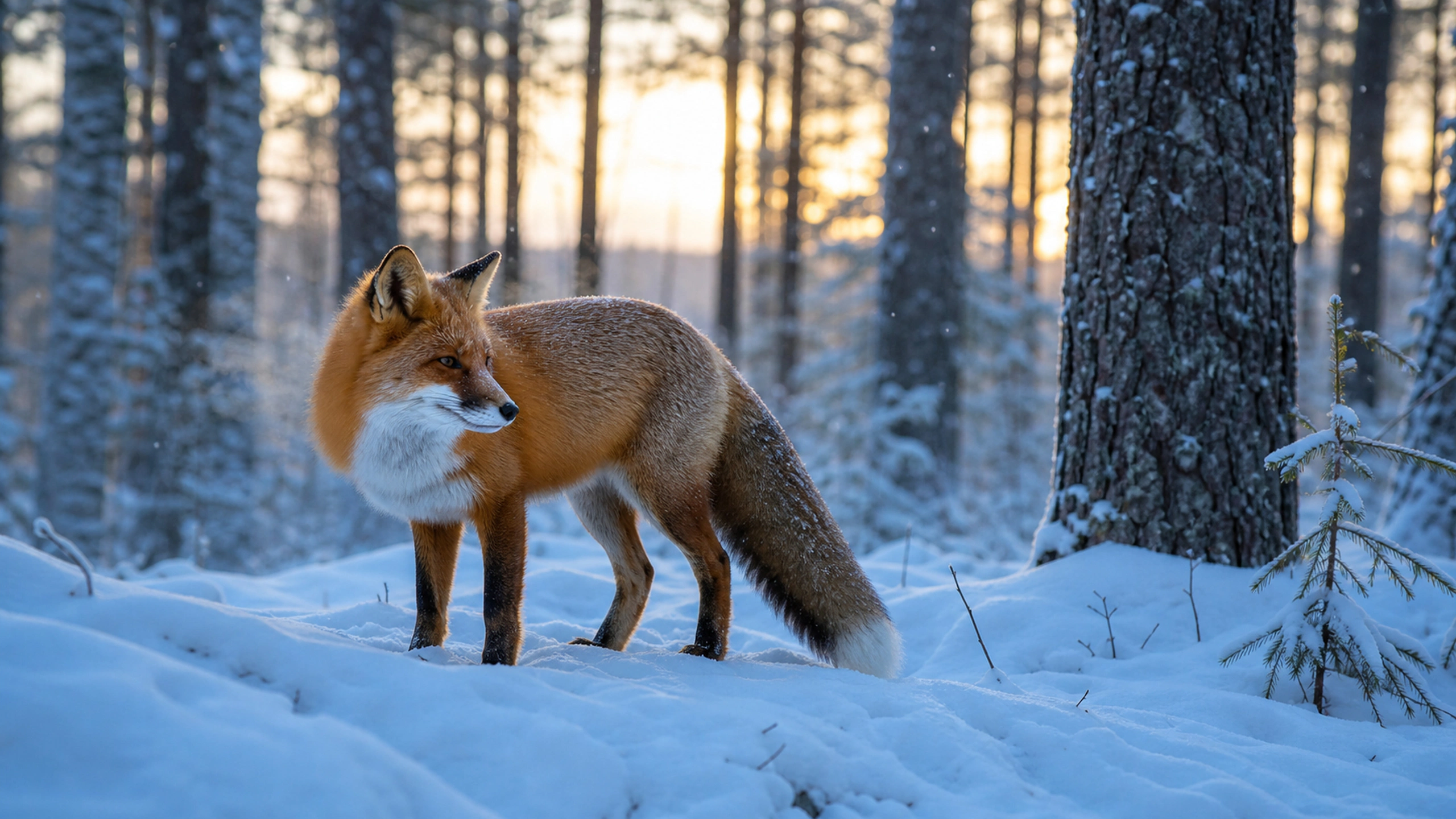 Winter Fox Light original 4K animals wallpaper