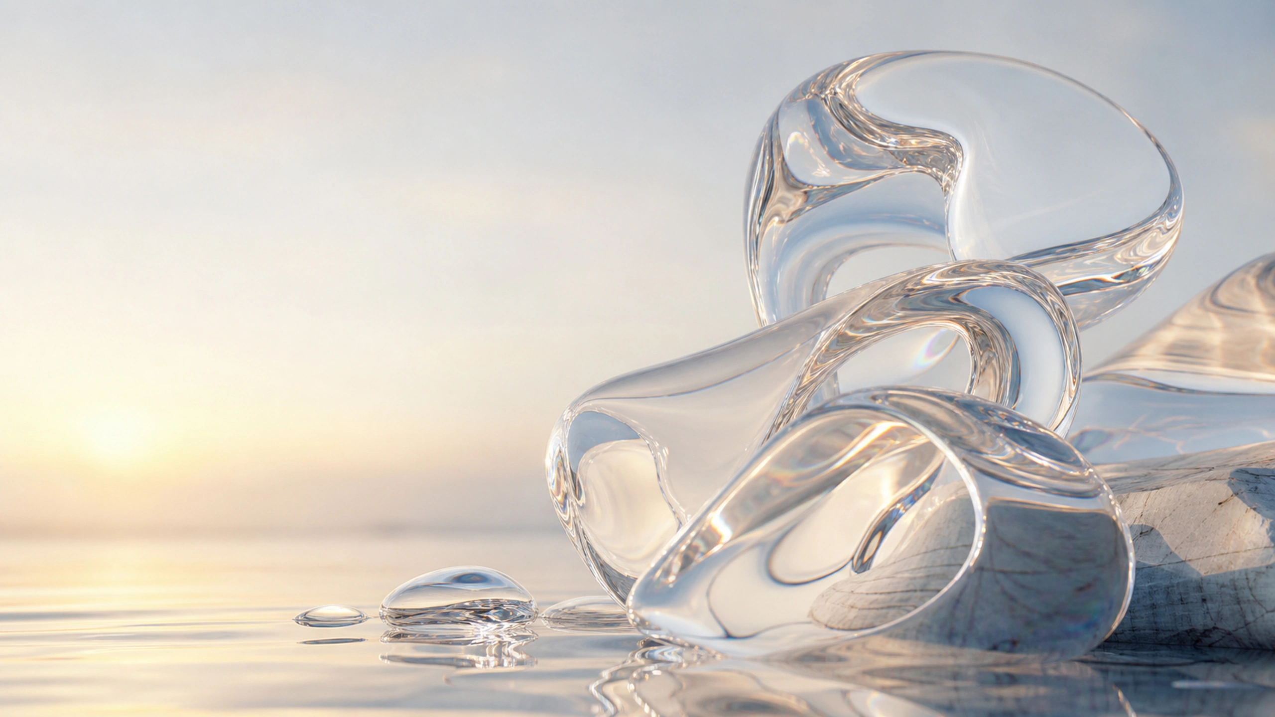 Colorless fluid glass forms revealed only through refraction, shadow and highlight, original 4K abstract wallpaper