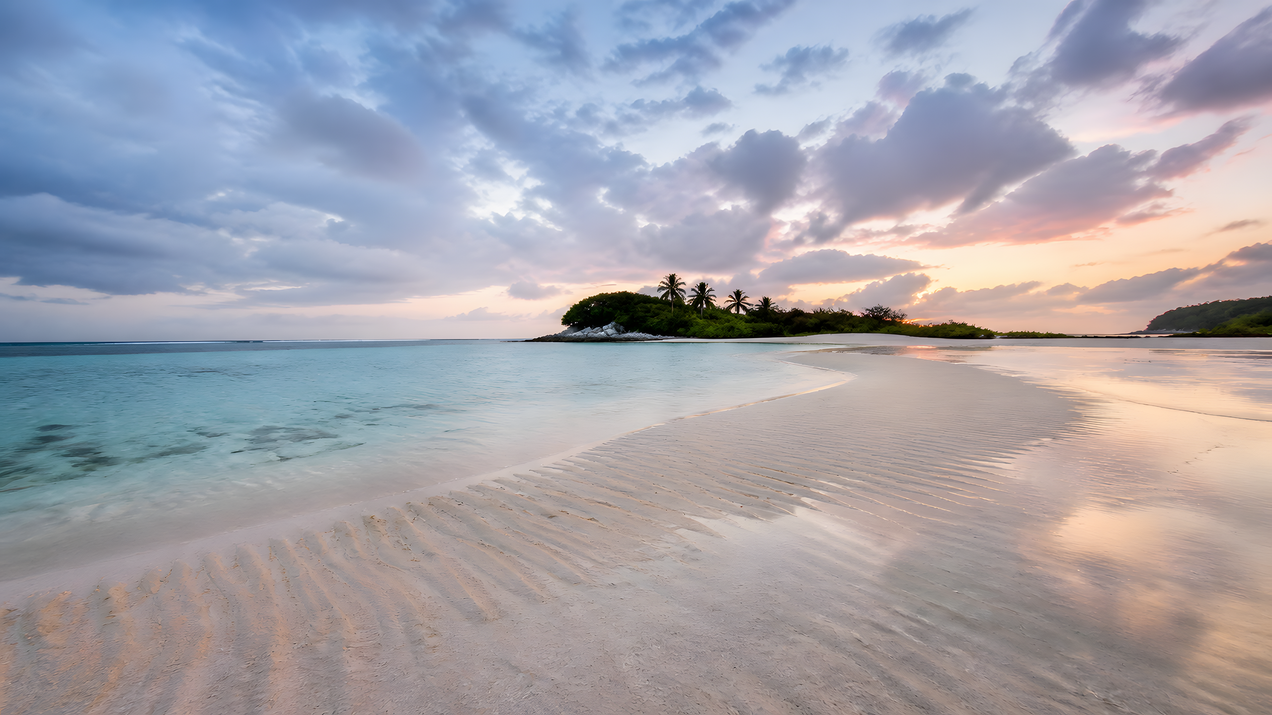 Tropical Sandbar Mornings in sandbar tropical under cool dawn light, original 4K desktop wallpaper