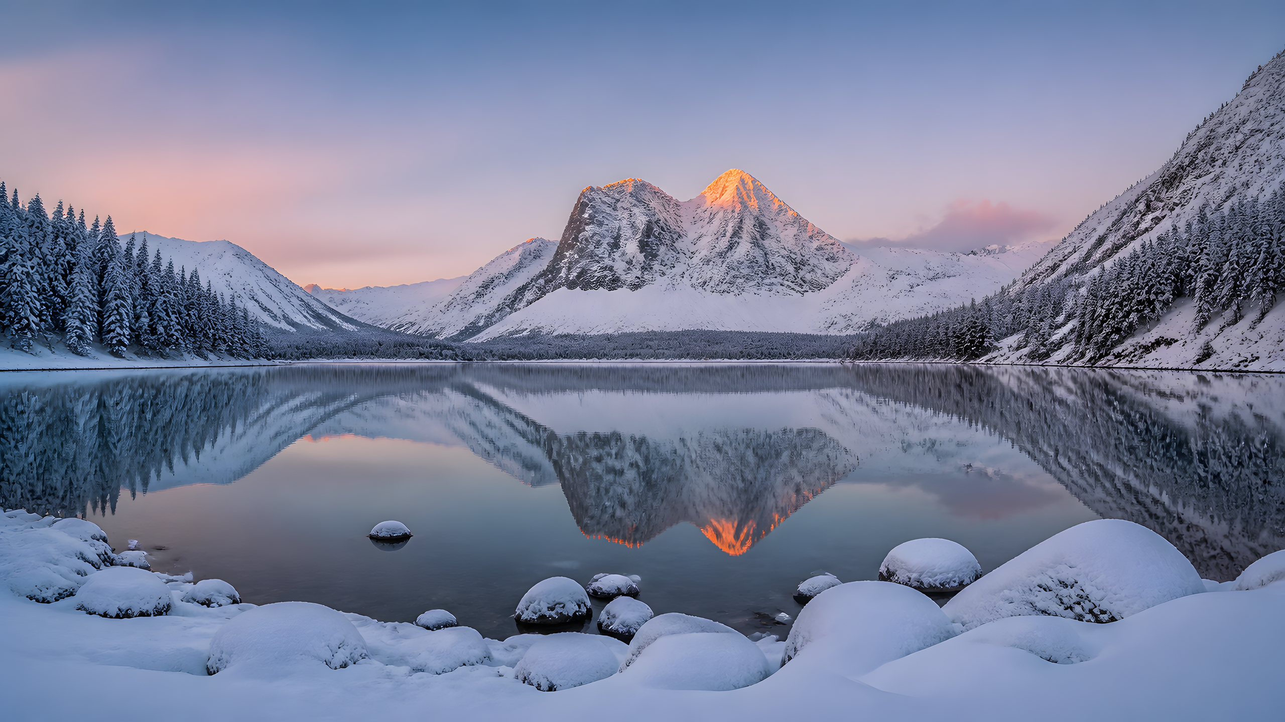 Winter Landscape Silence in silence winter under cool dawn light, original 4K desktop wallpaper